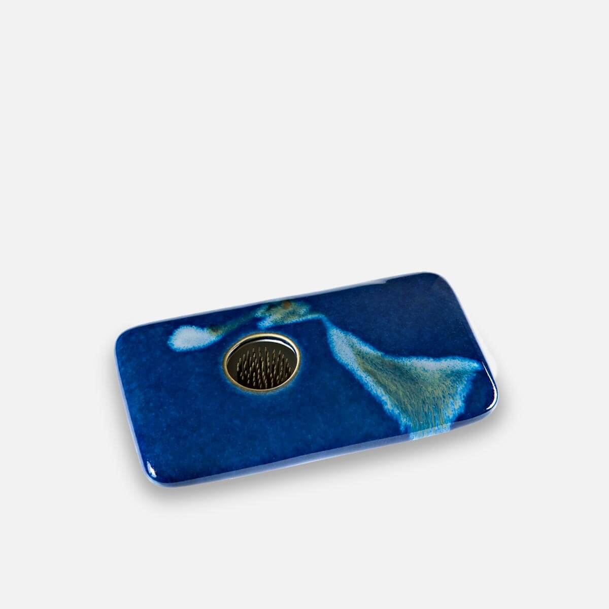 Rectangle Ikebana Flower Vase with Pin Frog in Blue Wave