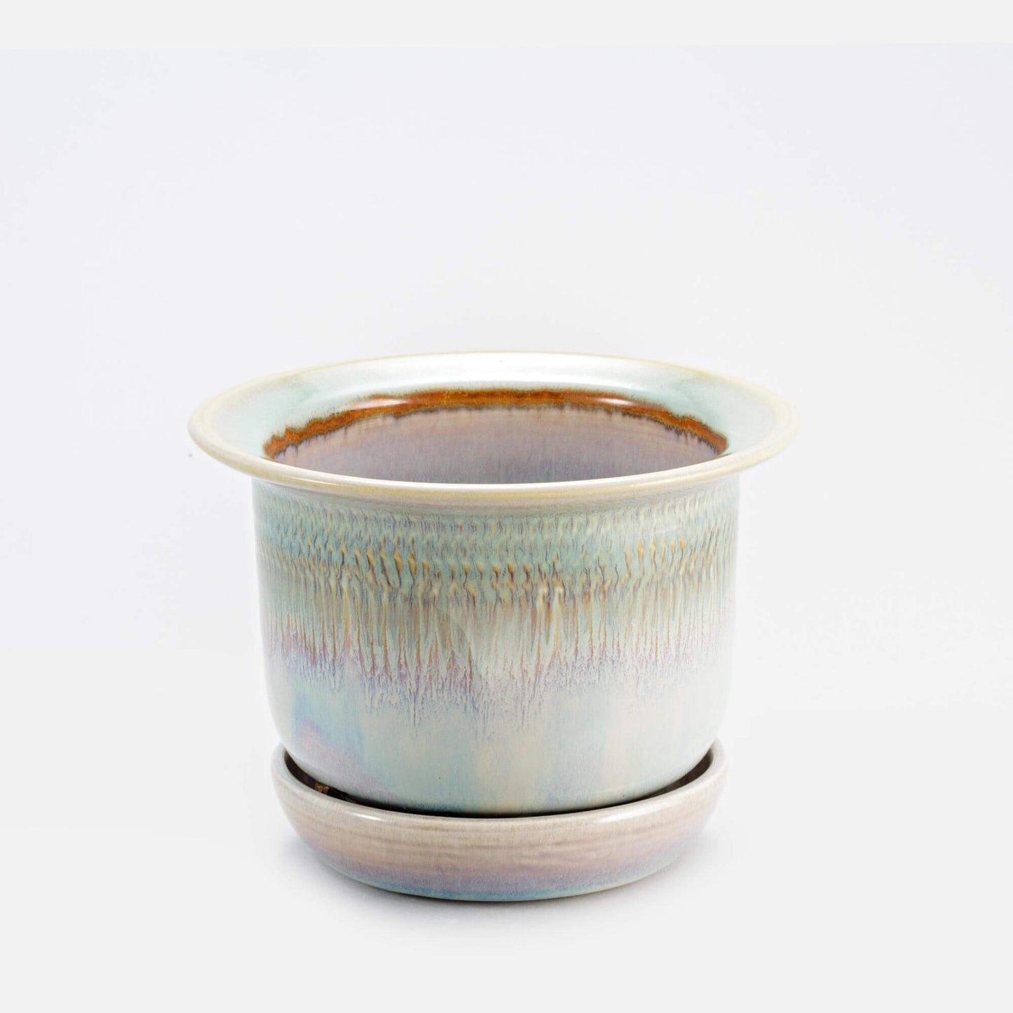 Handmade Pottery 7 Inch Ring Planter in Ivory & Green pattern made by Georgetown Pottery in Maine