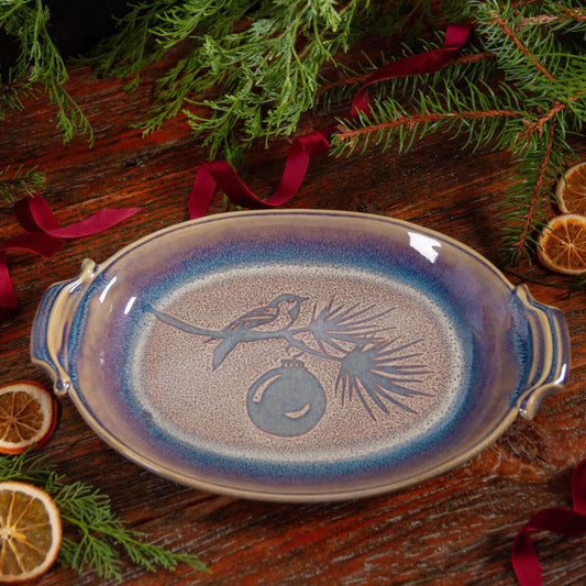 Oval Tray, Purple Chickadee w/ Ornament