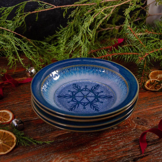 Pasta/Salad Bowl, Chattered Blue Snowflake