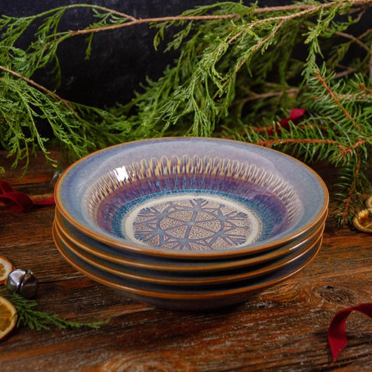 Pasta/Salad Bowl, Chattered Purple Snowflake