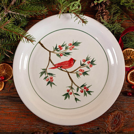 Round Platter, Brushwork Cardinal