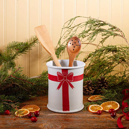 Utensil Holder, Brushwork Christmas Bow