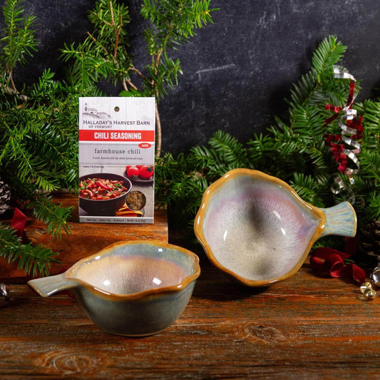 Pairing: (2) Purple Fish Handle Bowls & New England Made Chili Mix