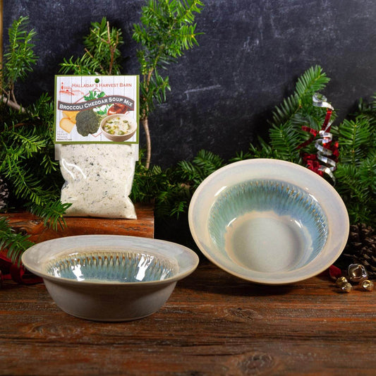 Pairing: (2) Ivory Blue Soup Bowls & New England Made Broccoli Cheddar Soup Mix