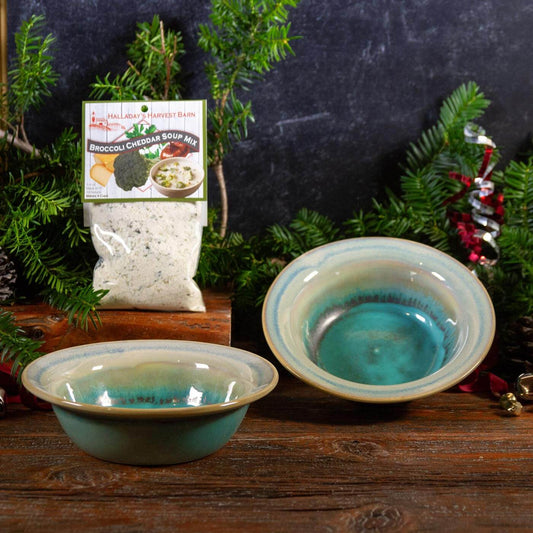 Pairing: (2) Green Oribe Soup Bowls & New England Made Broccoli Cheddar Soup Mix