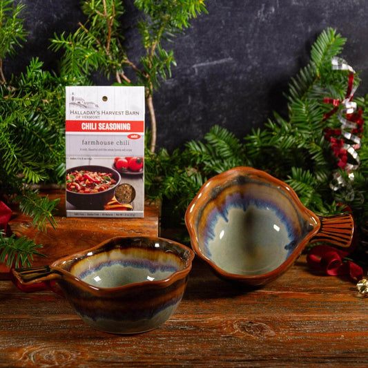 Pairing: (2) Purple Hamada Fish Handle Bowls & New England Made Chili Mix