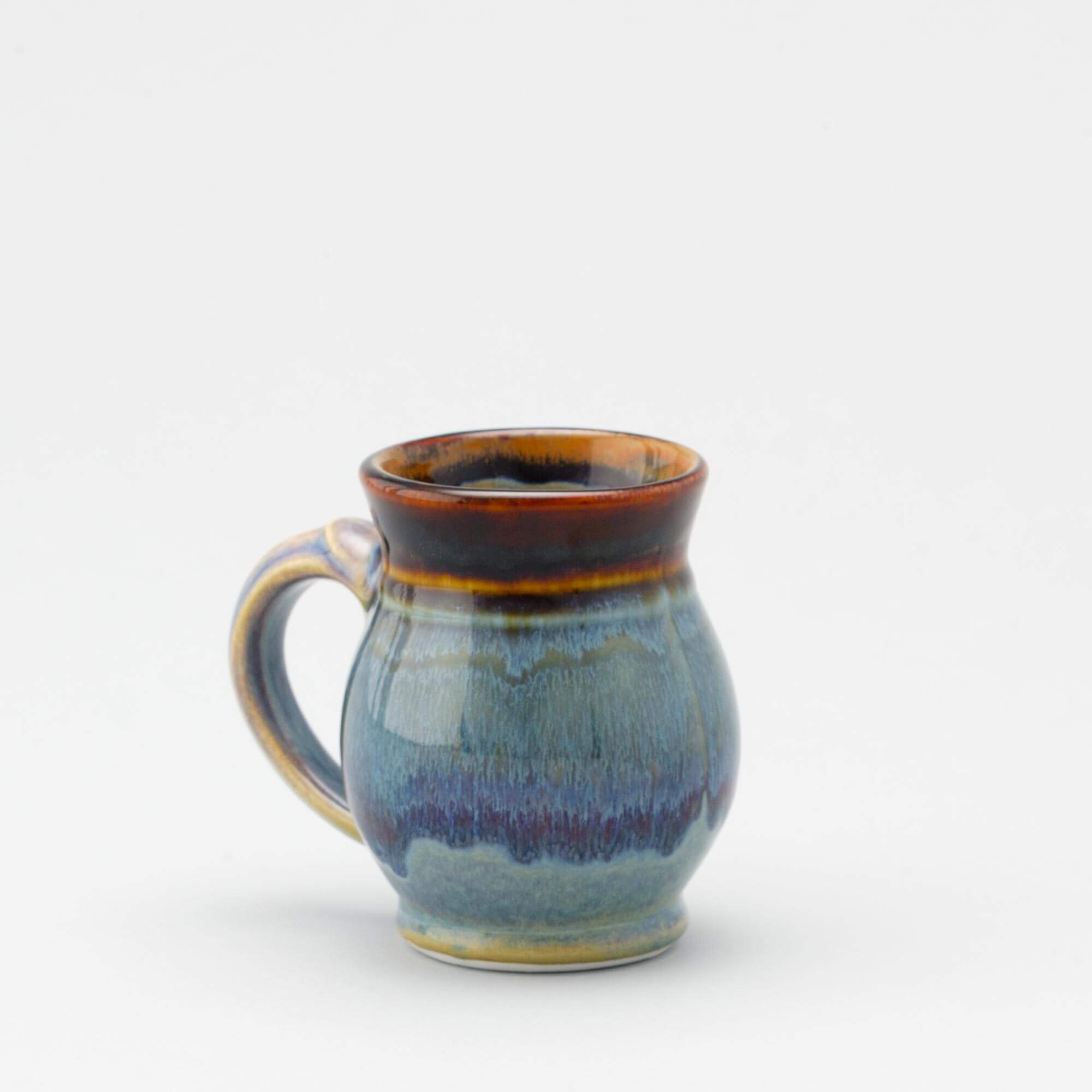 Curvy Mug handmade by Georgetown Pottery in Maine in Blue Hamada pattern