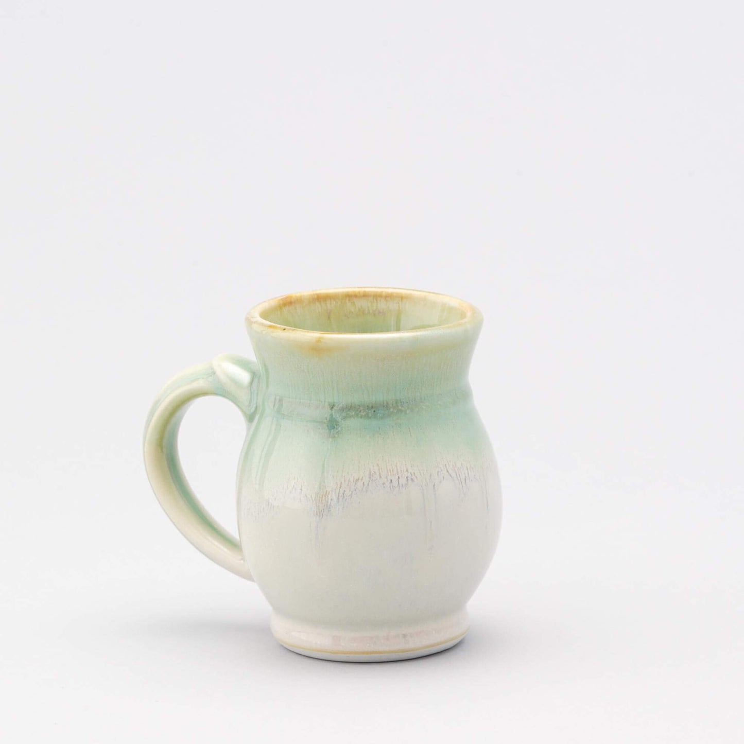 Handmade Pottery Curvy Mug made by Georgetown Pottery in Maine Ivory & Green Orible