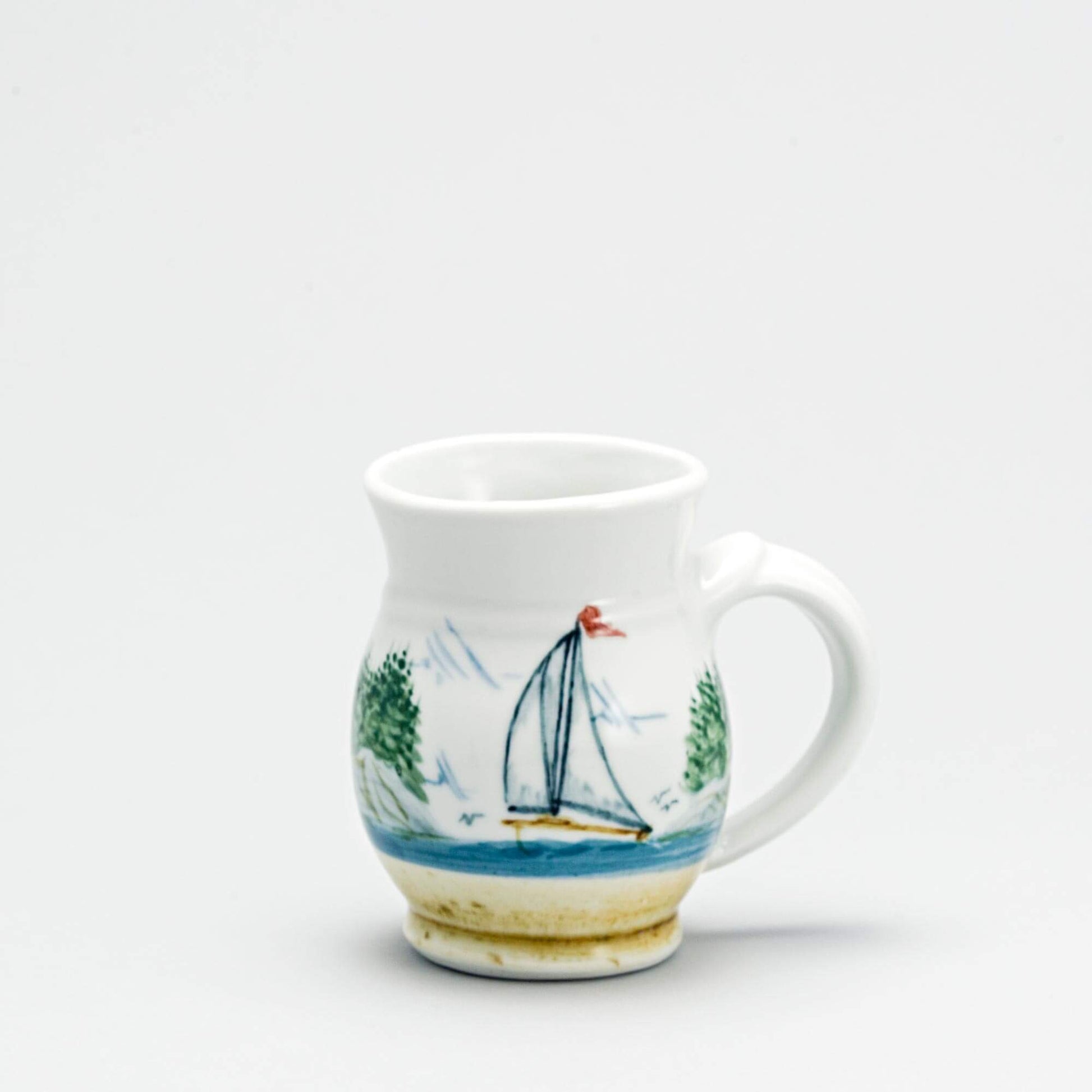 Handmade Pottery Curvy Mug made by Georgetown Pottery in Maine Sailboat