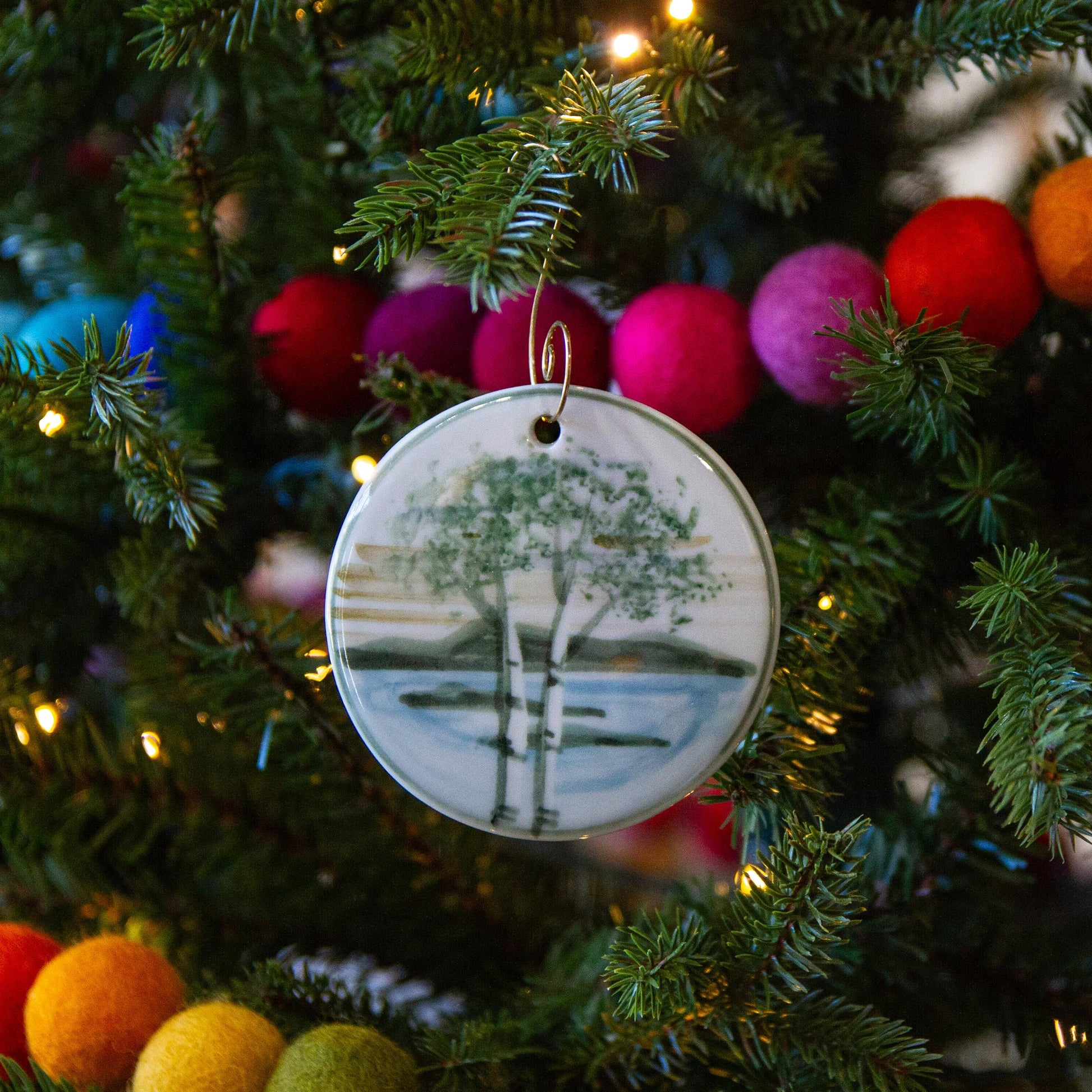 Handmade Pottery Birch Christmas Ornament