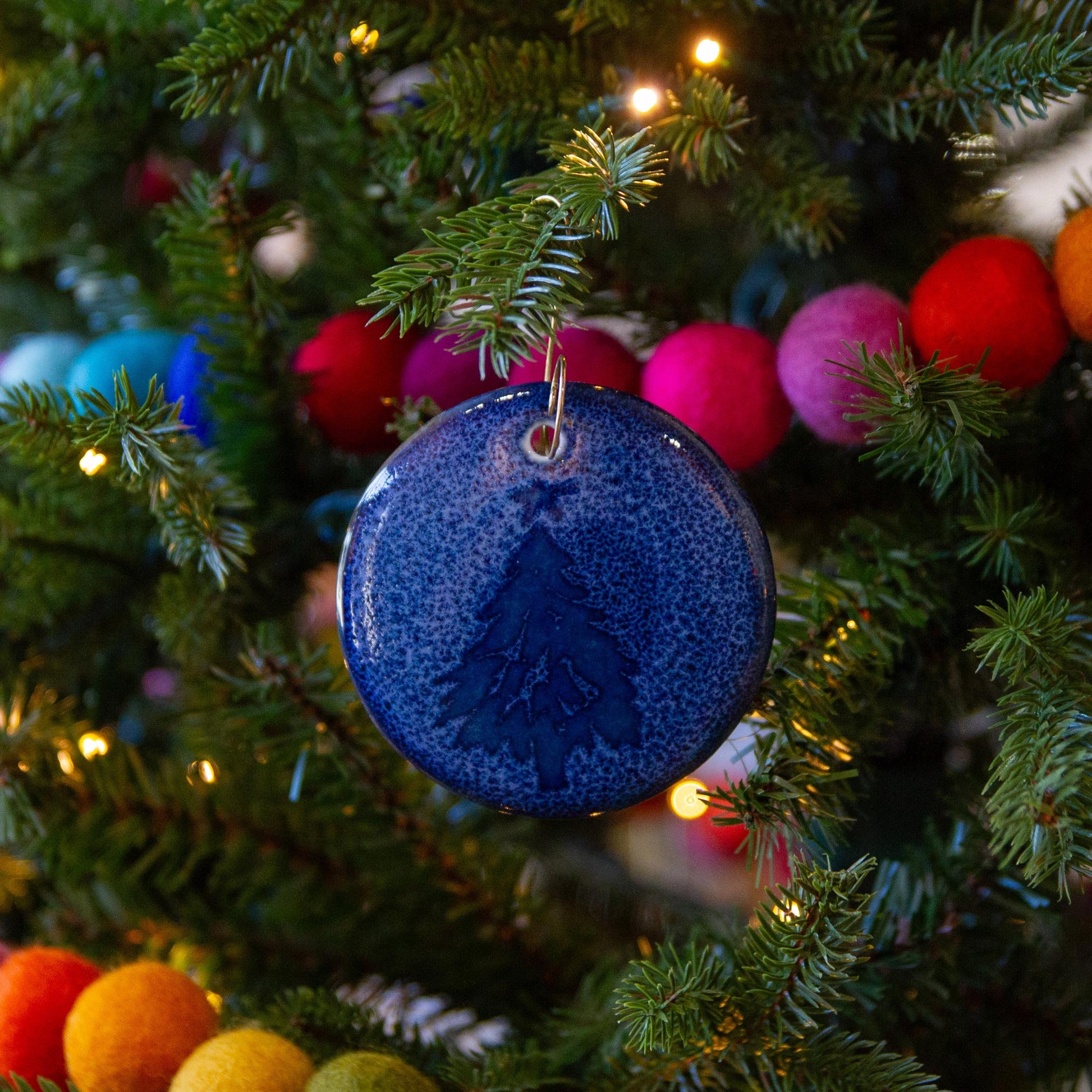 Handmade Pottery Blue Christmas Tree Christmas Ornament