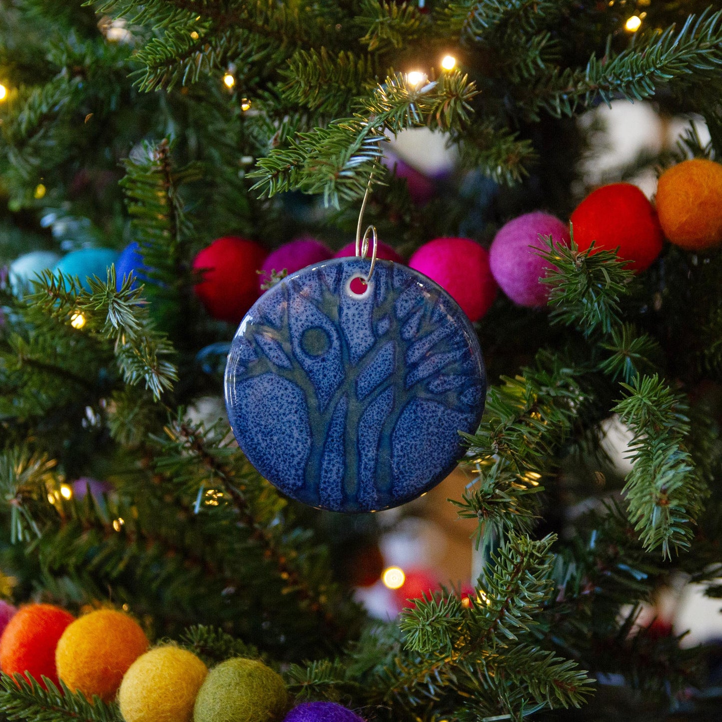 Handmade Pottery Blue Tree Christmas Ornament