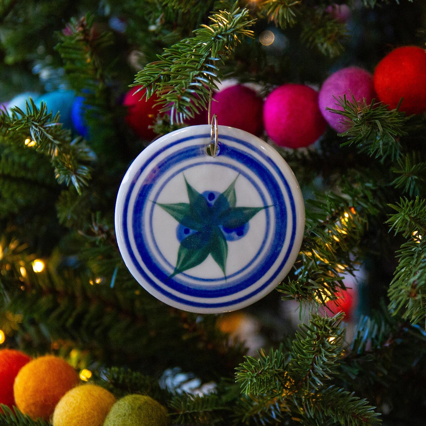 Handmade Pottery Blueberry Christmas Ornament