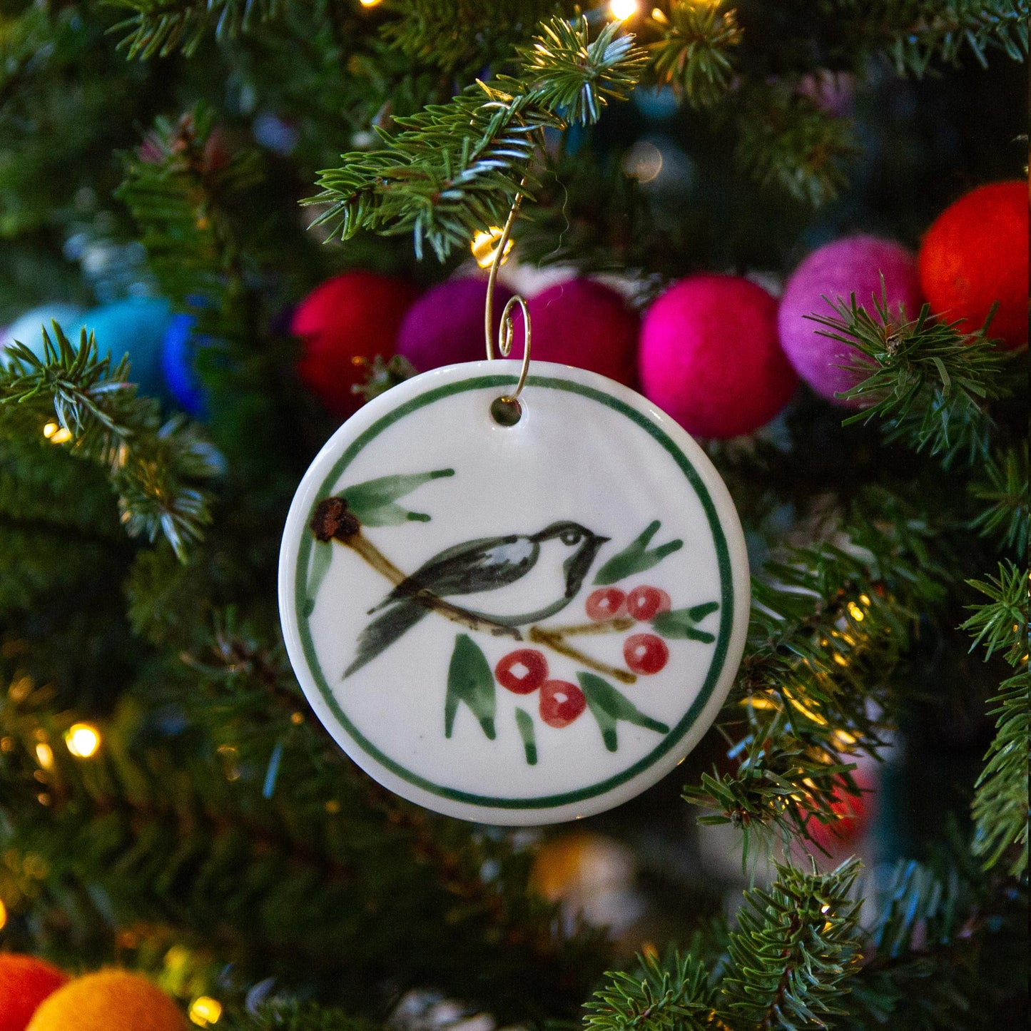 Handmade Pottery Chickadee Christmas Ornament