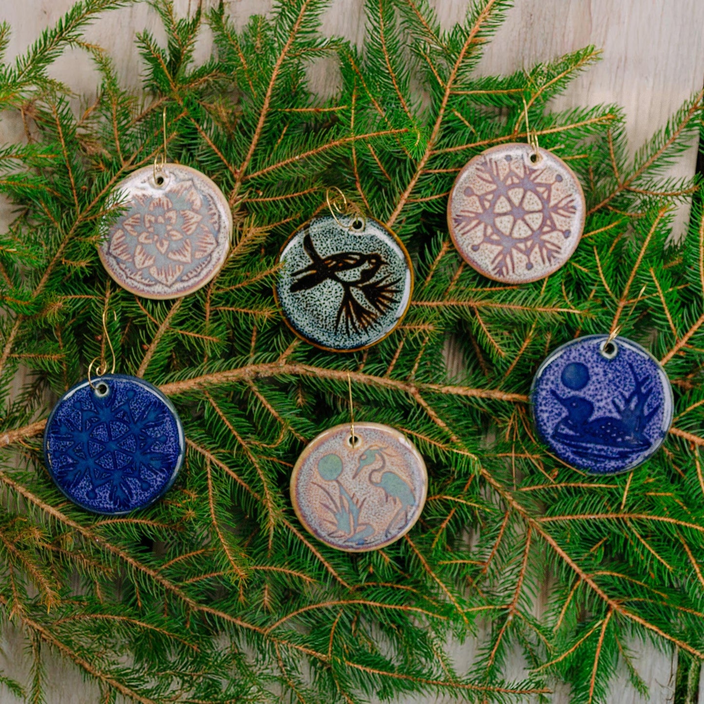 Handmade Pottery Blue Tree Christmas Ornament