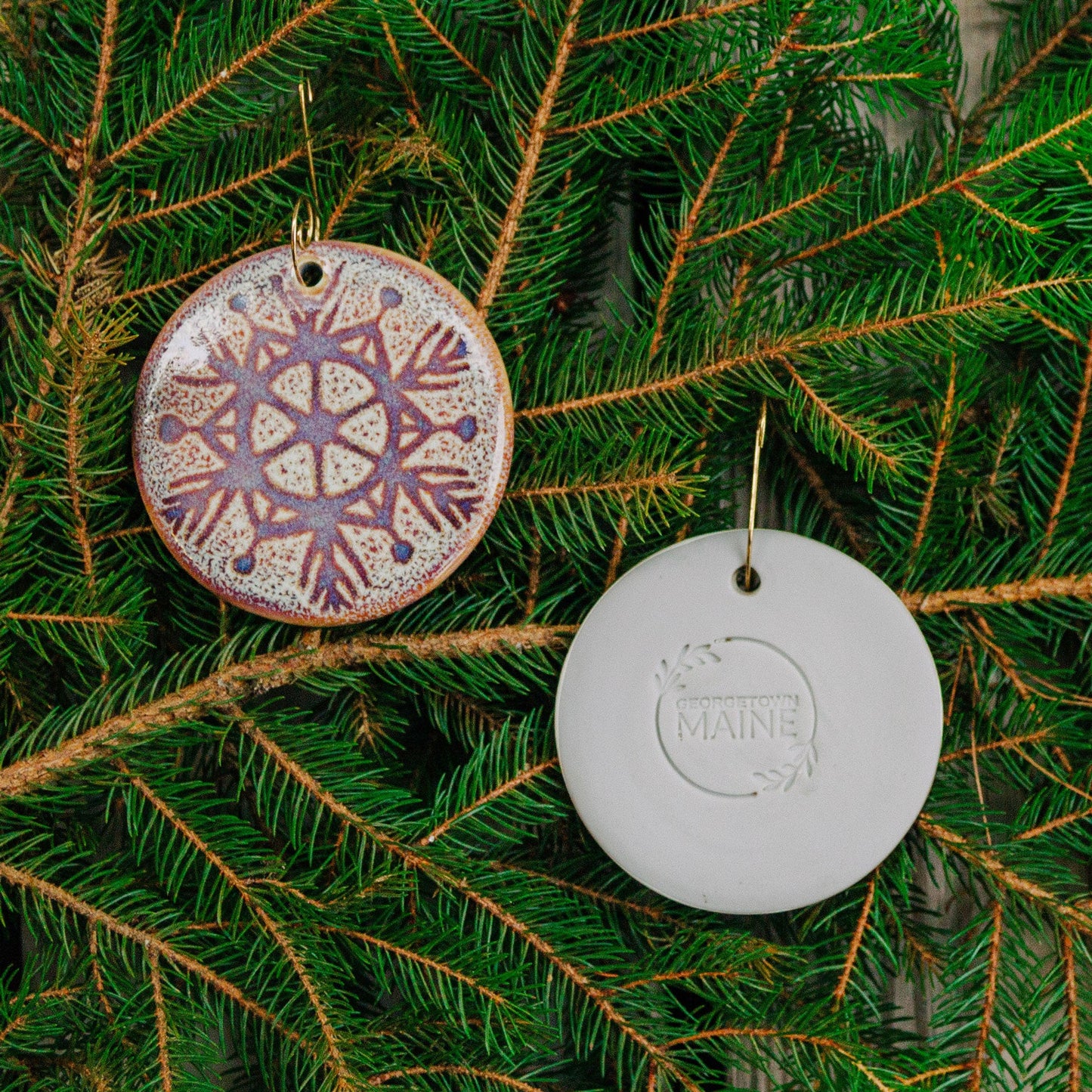 Handmade Pottery Blue Snowflake Christmas Ornament