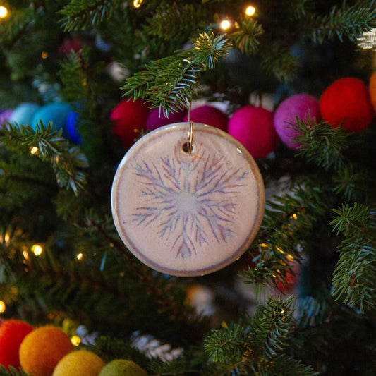 Handmade Pottery Ivory Snowflake Christmas Ornament