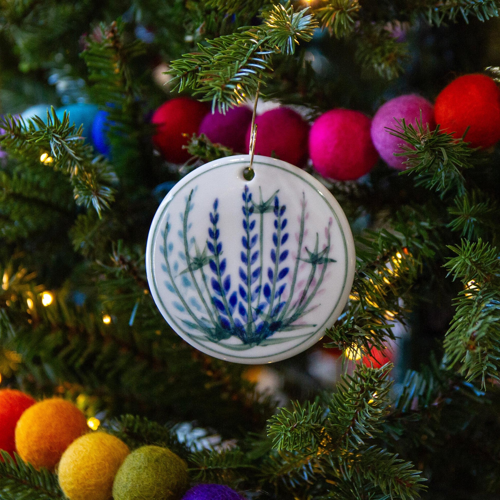 Handmade Pottery Lupine Christmas Ornament