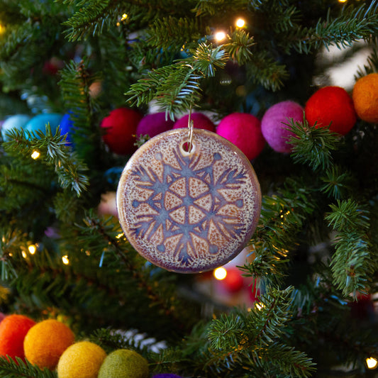 Handmade Pottery Purple Snowflake Christmas Ornament