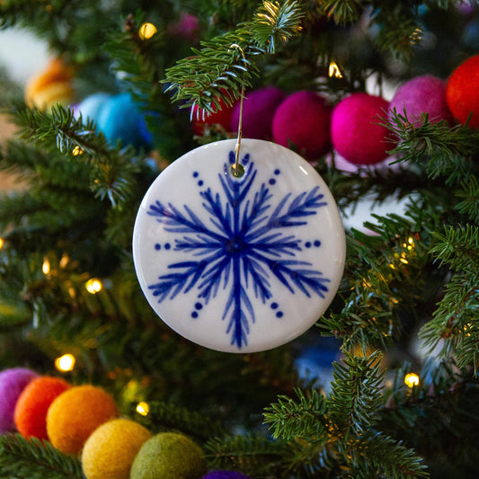 Handmade Pottery Nordic Snowflake Christmas Ornament