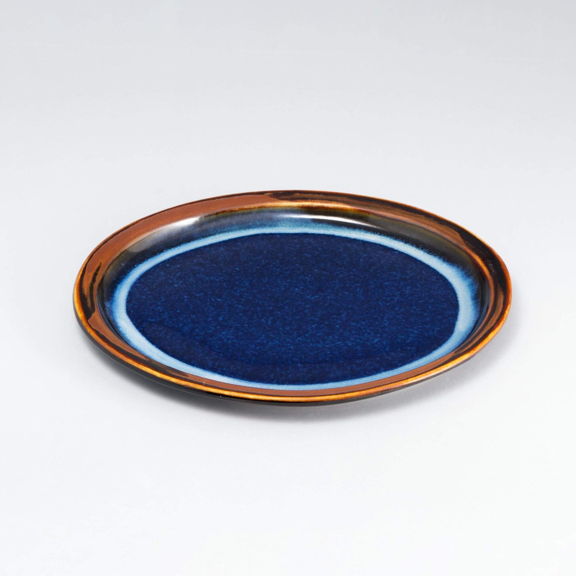 Handmade Pottery Oval Platter in Blue Hamada pattern made by Georgetown Pottery in Maine