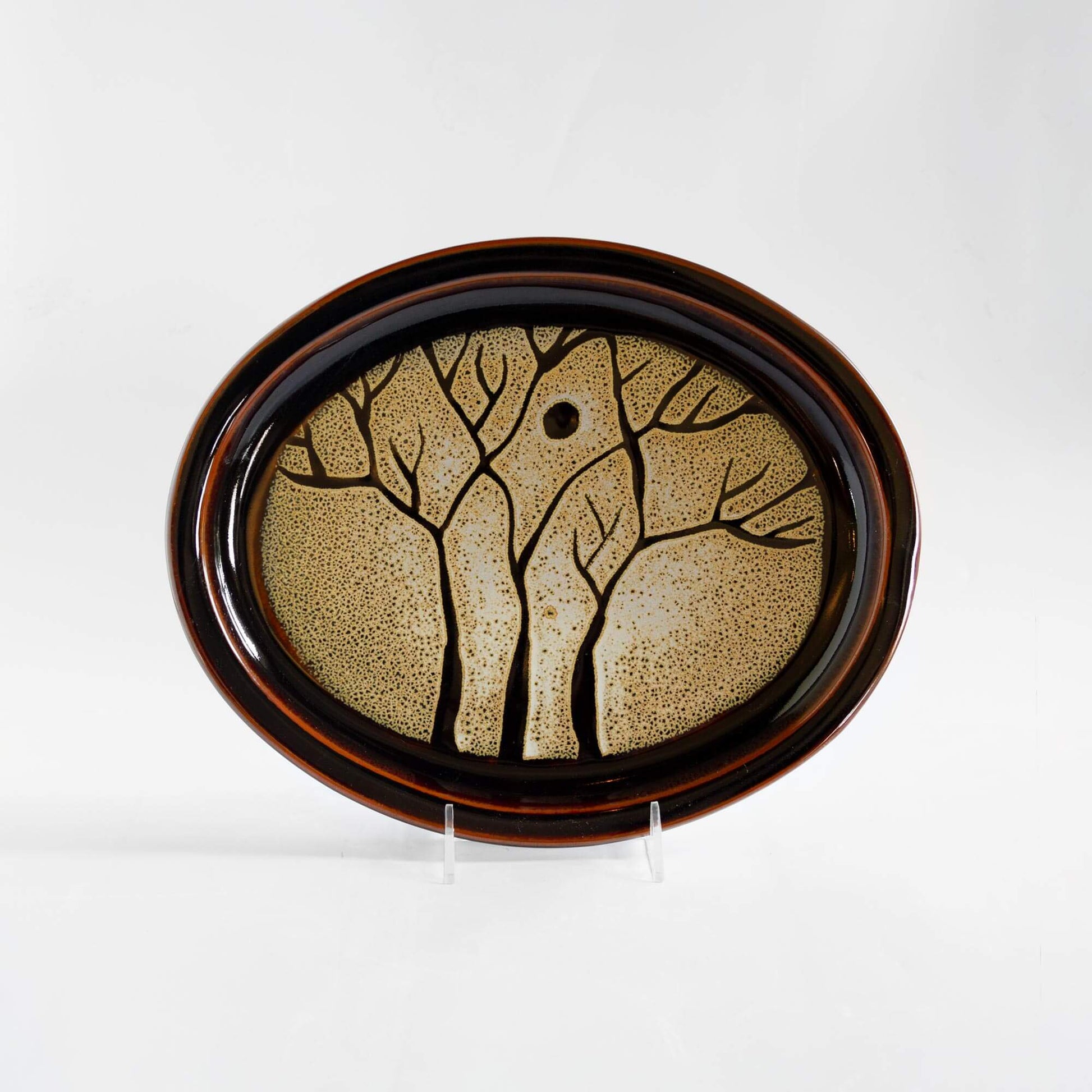 Handmade Pottery Oval Platter in Hamada Tree pattern made by Georgetown Pottery in Maine