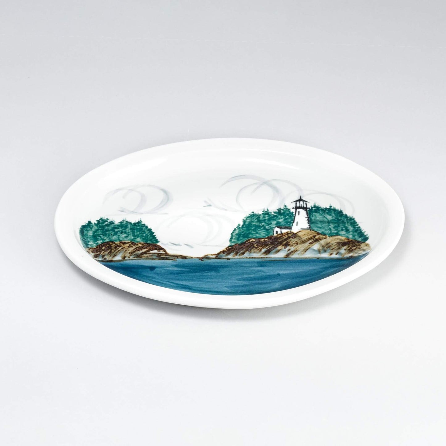 Handmade Pottery Oval Platter in Lighthouse pattern made by Georgetown Pottery in Maine
