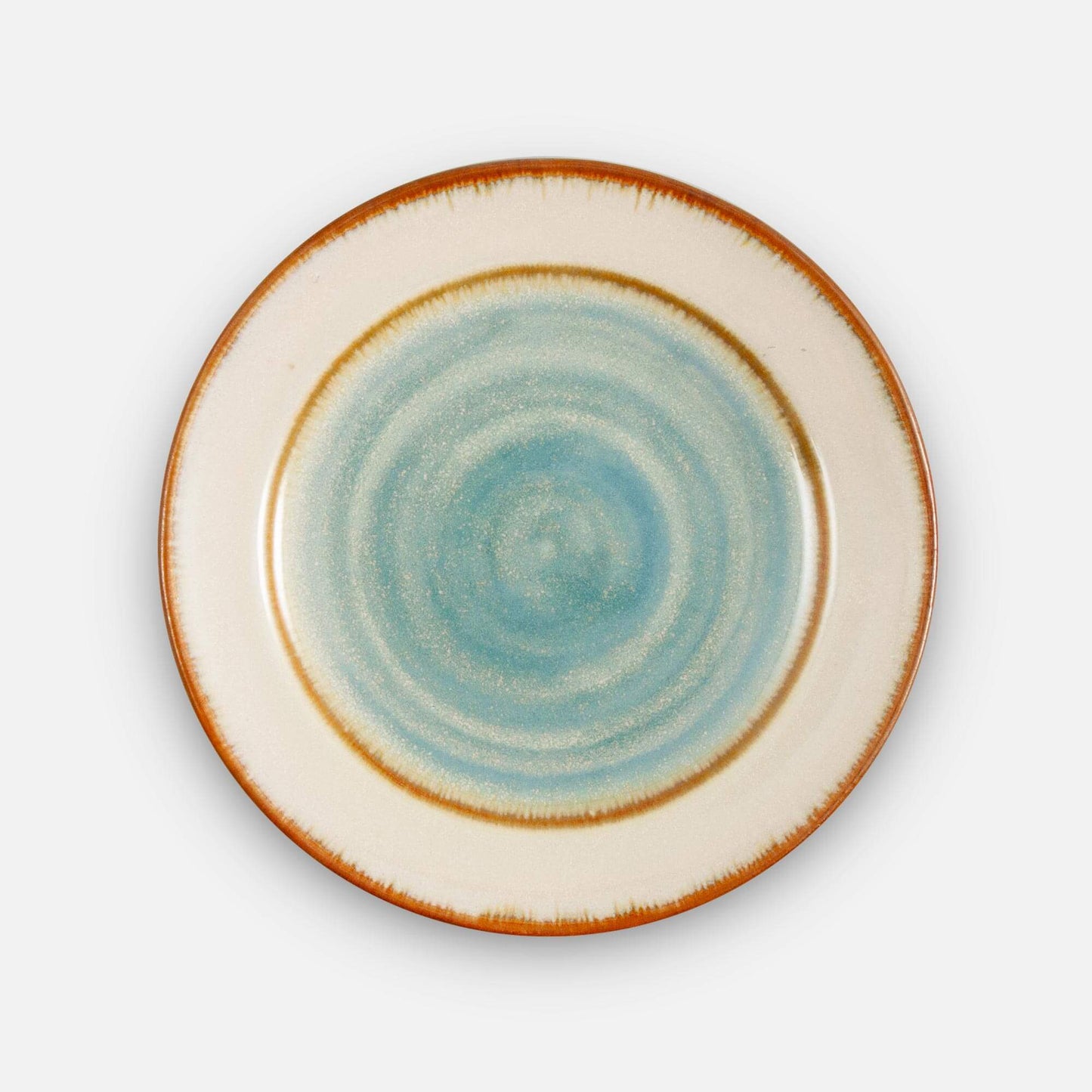 Handmade Pottery Footed Dinner Plate in Ivory & Blue pattern made by Georgetown Pottery in Maine