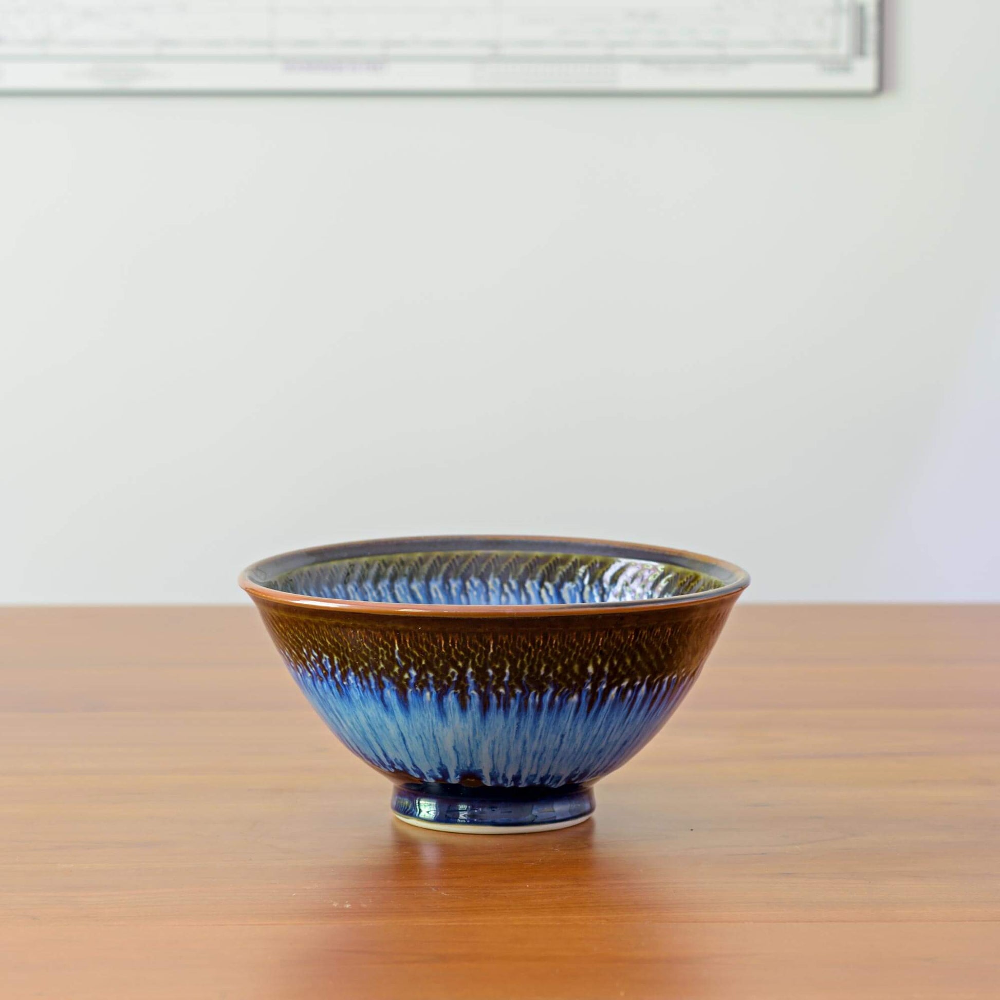 Handmade Pottery Popcorn Bowl in Blue Hamada pattern made by Georgetown Pottery in Maine