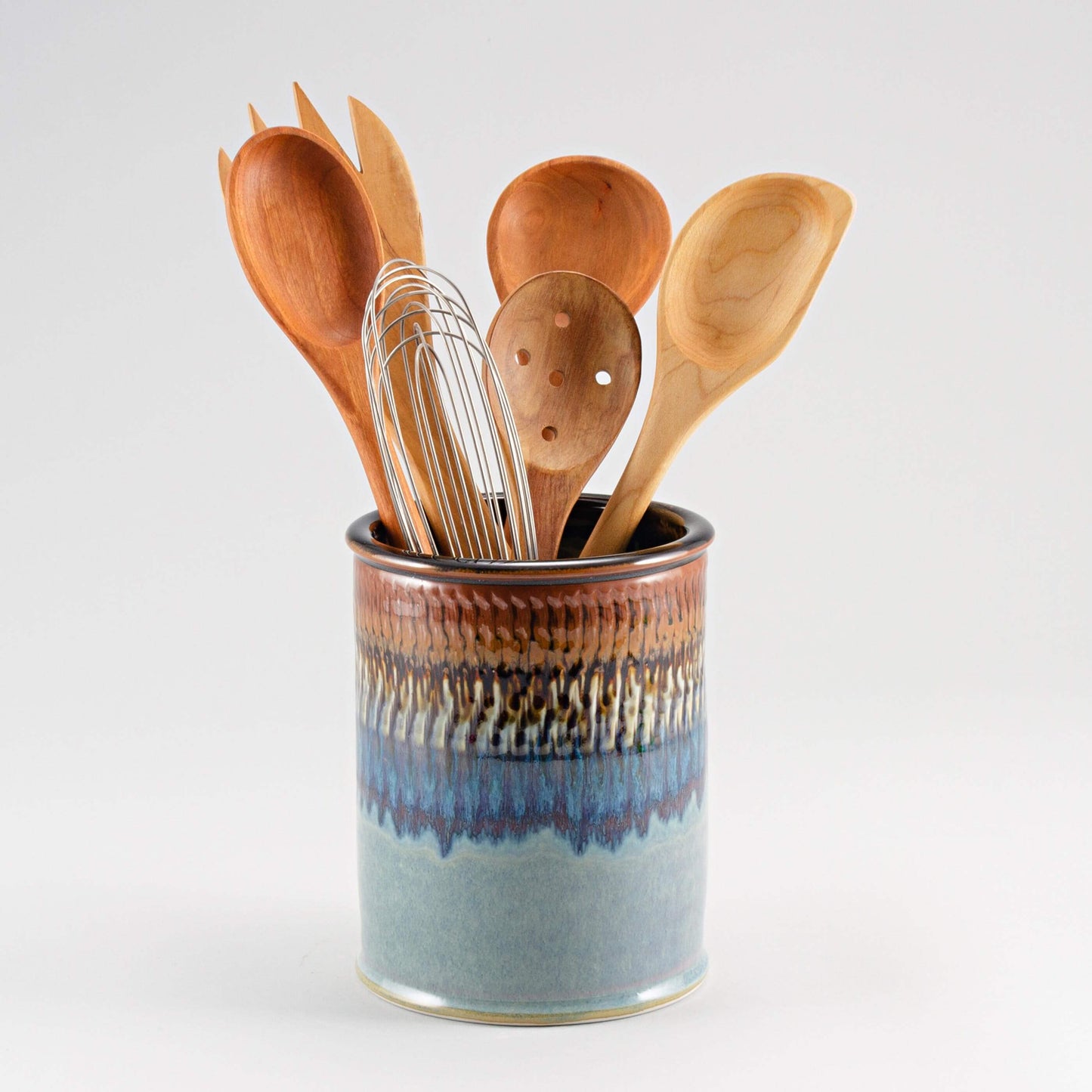 Handmade Pottery Utensil Holder in Purple Hamada pattern made by Georgetown Pottery in Maine