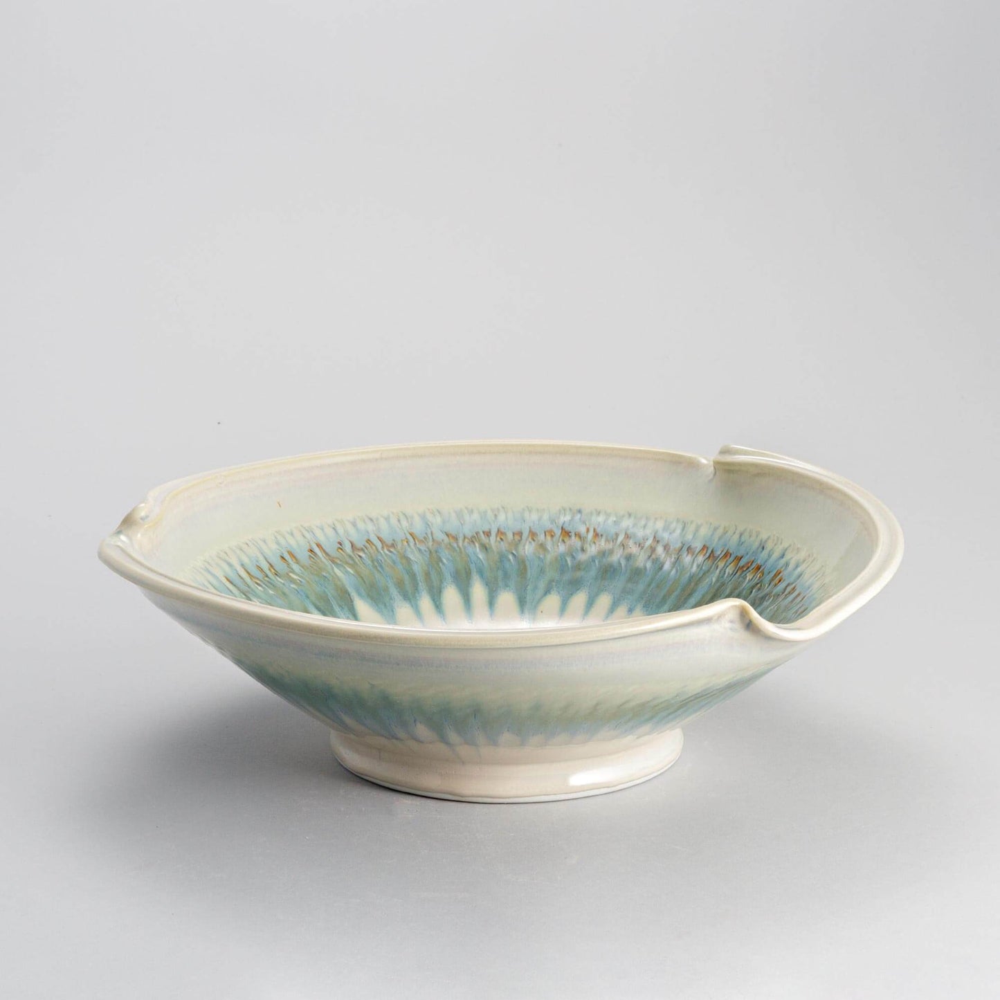 Handmade Pottery Signature Wave Bowl in Ivory & Blue pattern made by Georgetown Pottery in Maine