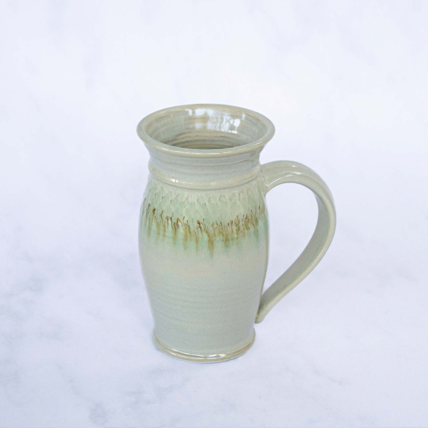Handmade Pottery Beer Stein in Ivory & Green pattern made by Georgetown Pottery in Maine