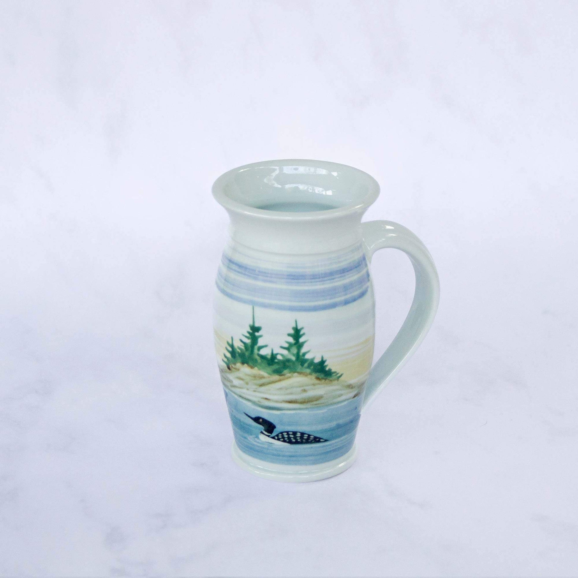 Handmade Pottery Beer Stein in Loon pattern made by Georgetown Pottery in Maine