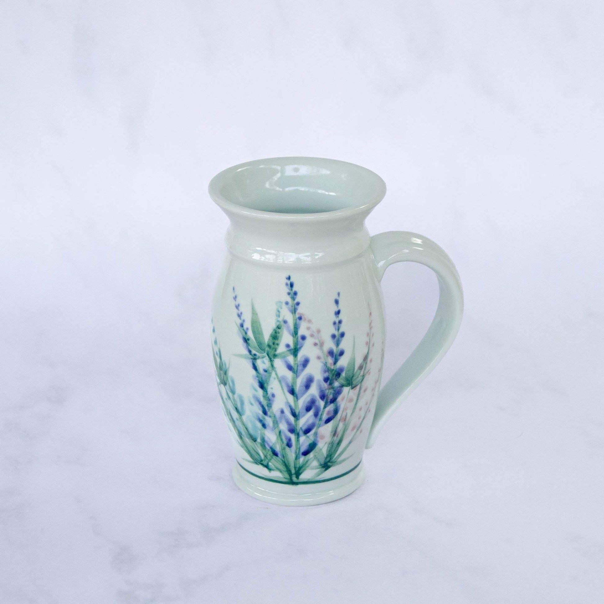 Handmade Pottery Beer Stein in Lupine pattern made by Georgetown Pottery in Maine