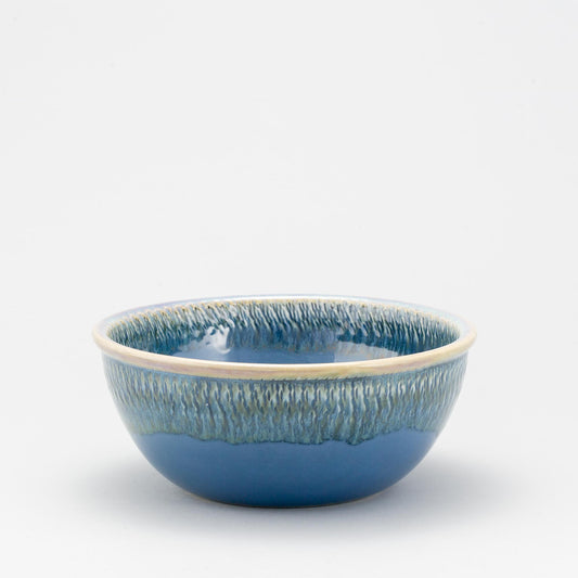 Knitting Bowl handmade by Georgetown Pottery in Maine in Blue Hamada pattern