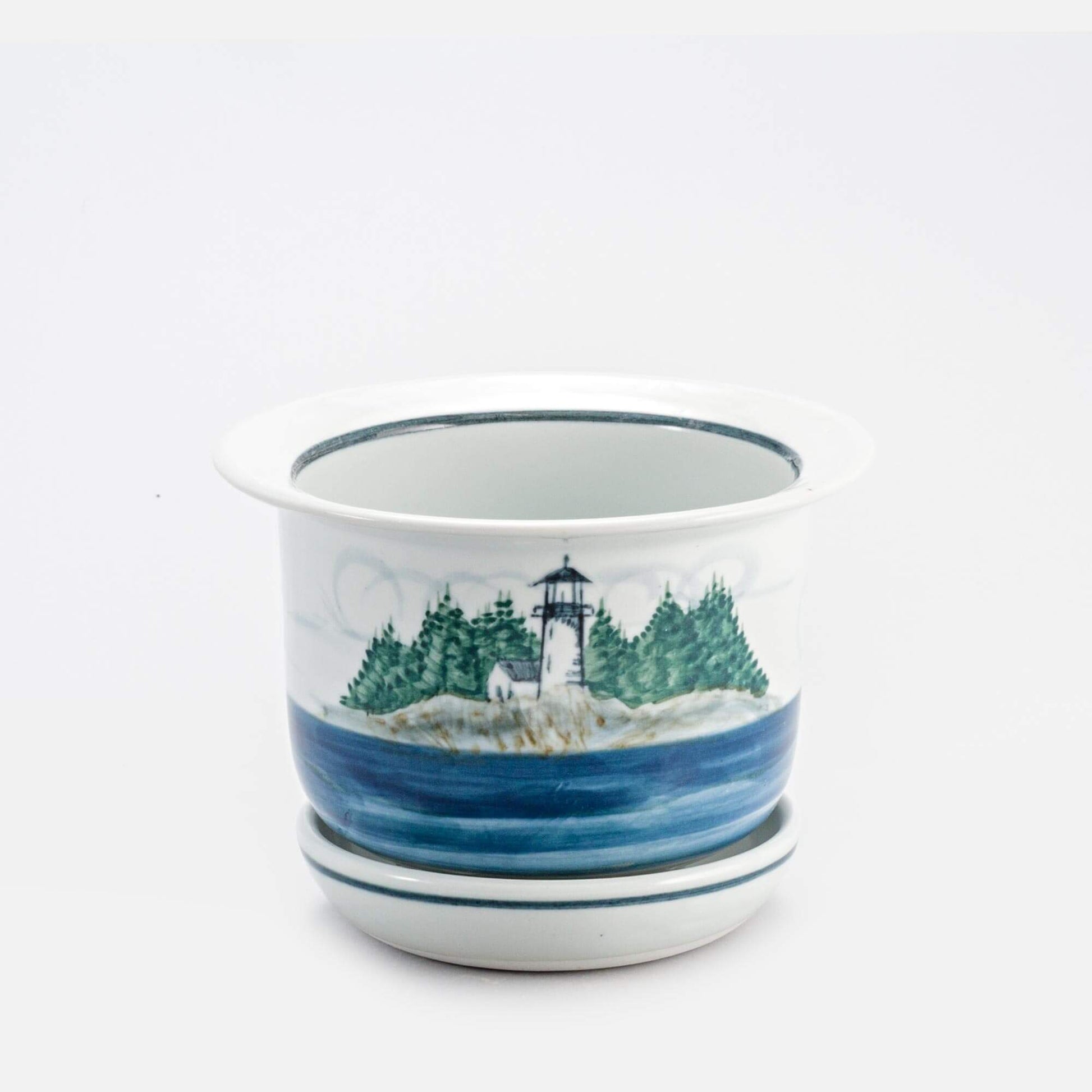 Handmade Pottery 7 Inch Ring Planter in Lighthouse pattern made by Georgetown Pottery in Maine