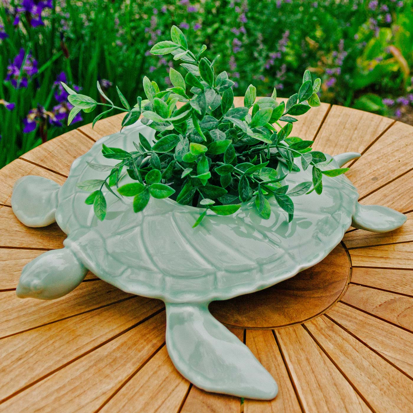 Handmade Pottery Turtle Sculpture Planter in Jade glaze made by Georgetown Pottery in Maine