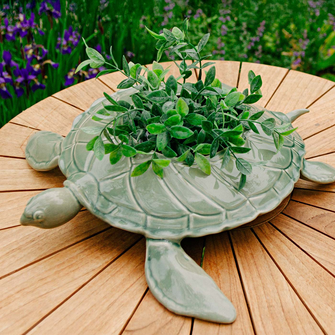 Handmade Pottery Turtle Sculpture Planter in Moss glaze made by Georgetown Pottery in Maine