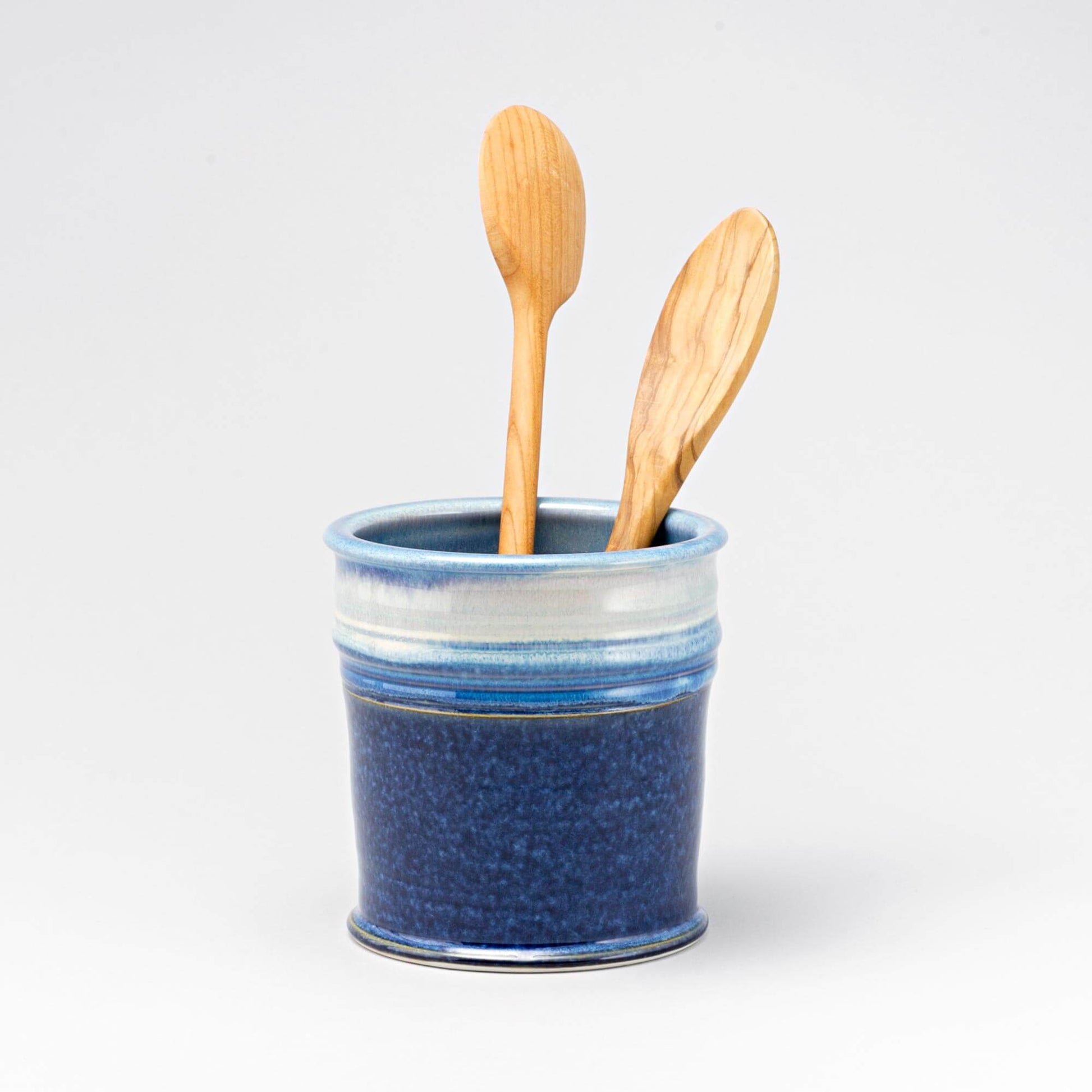 Handmade Pottery Utensil Holder in Cobalt pattern made by Georgetown Pottery in Maine