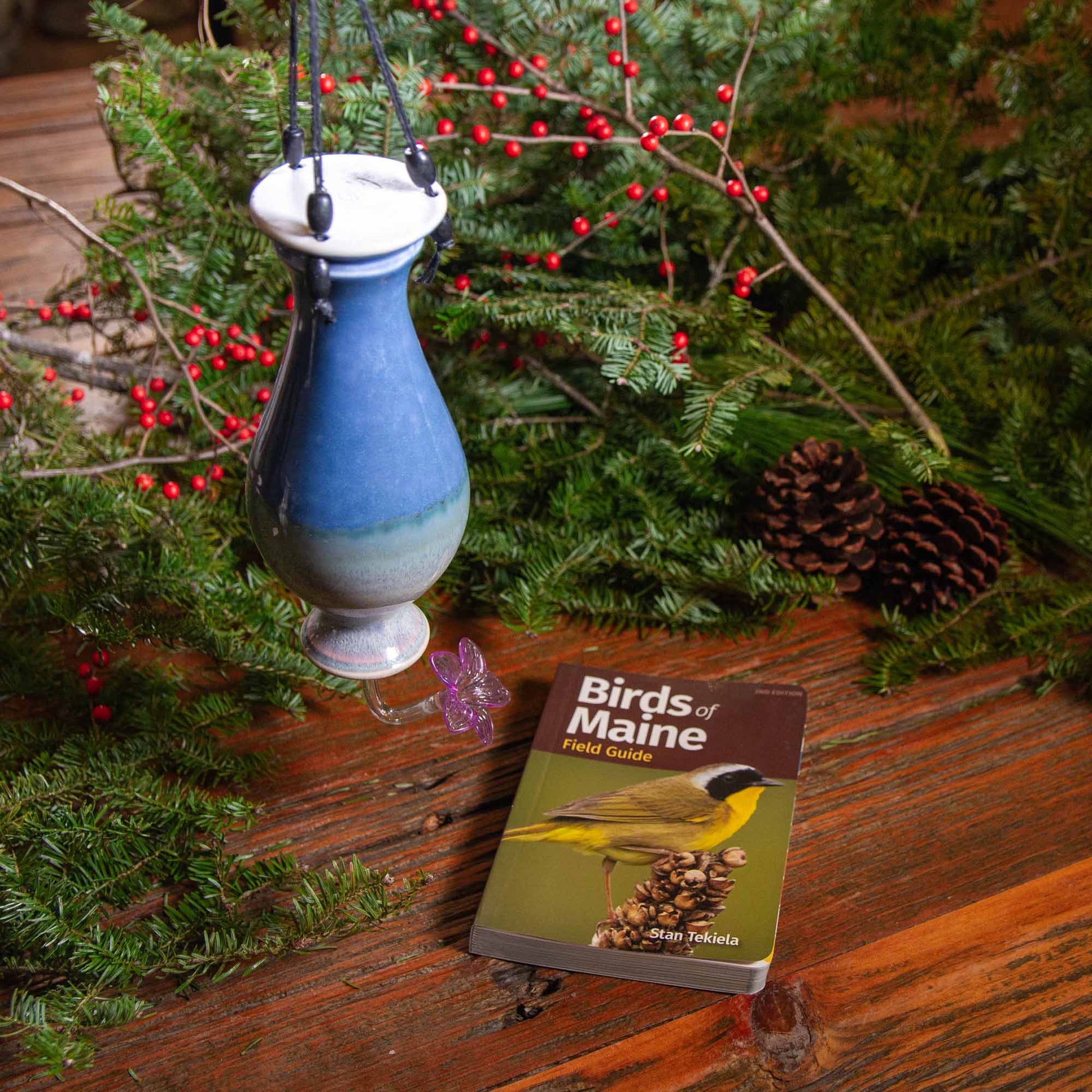 Pairing - Hummingbird Feeder w/ Birds of Maine Field Guide in Blue Oribe