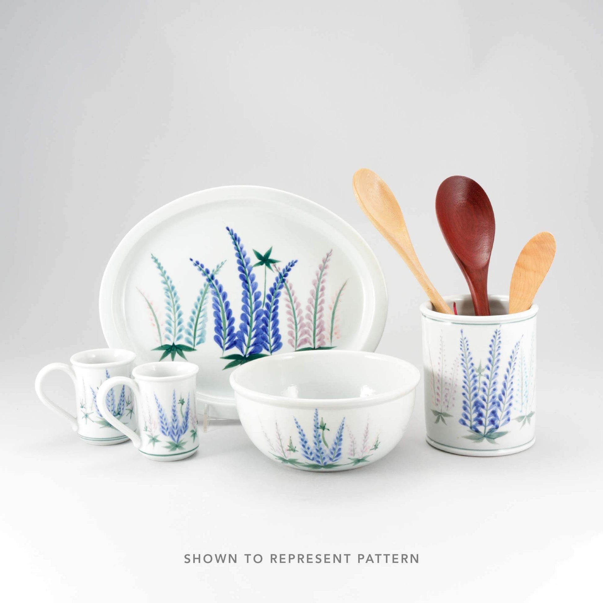 Handmade Pottery Brie Baker in Lupine pattern made by Georgetown Pottery in Maine