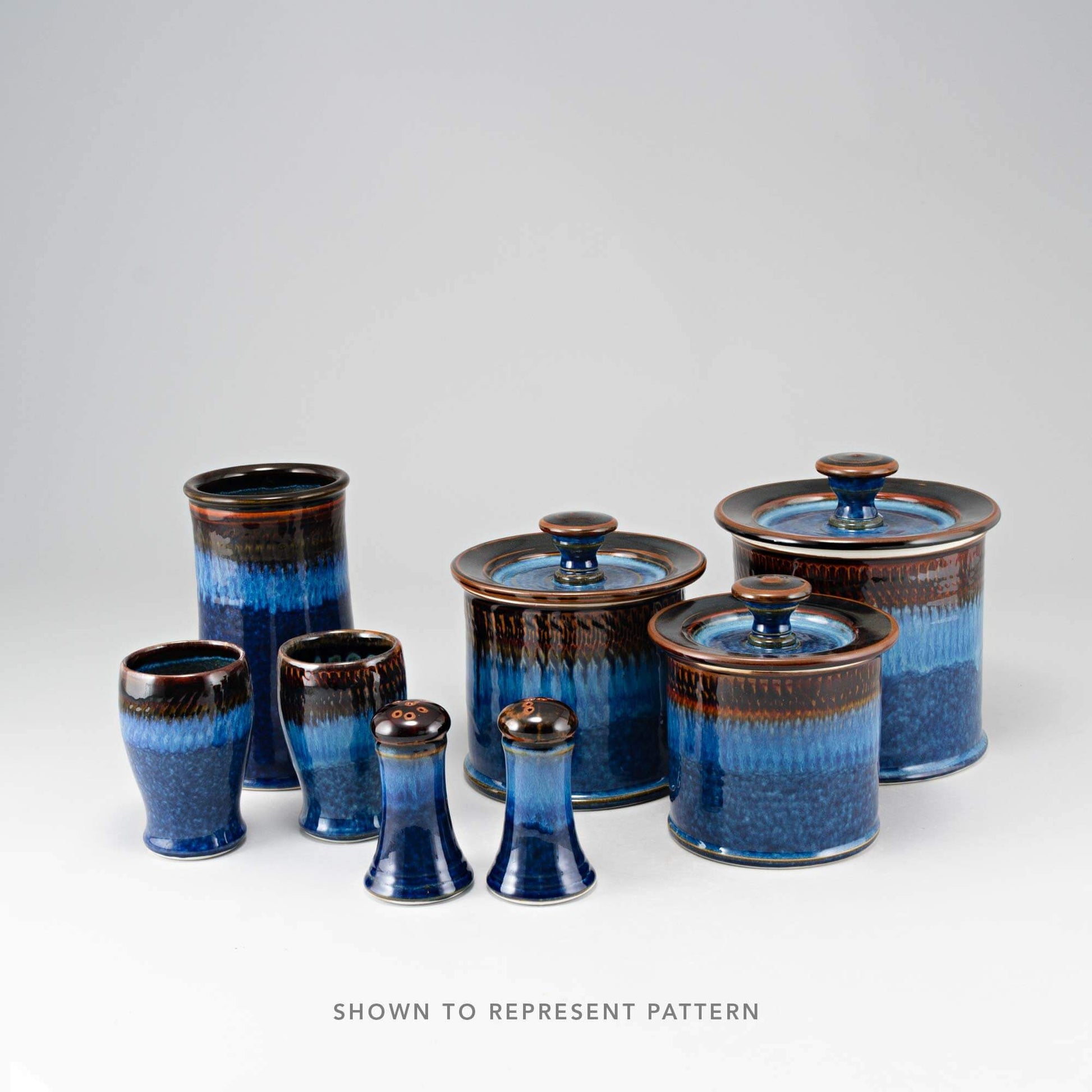 Handmade Pottery French Butter Keeper in Blue Hamada pattern made by Georgetown Pottery in Maine