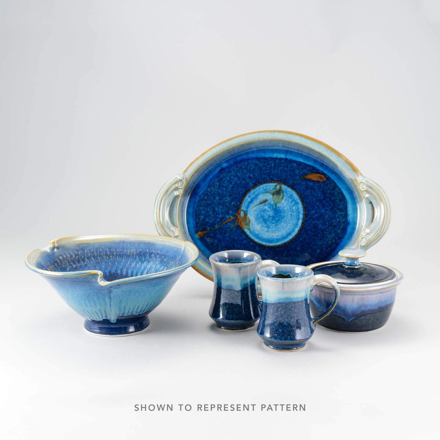 Handmade Pottery Handled Ramekin in Cobalt pattern made by Georgetown Pottery in Maine